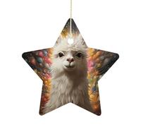 2.7 Inch Ceramic Christmas Star Ornament - White Camel Double-Sided Printed Porcelain Tree Hanging Decor with Gold String, Vintage Holiday Decoration for Xmas Tree, Mantel, Gift
