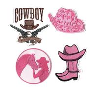 2.7" Western Cowgirl Patch - 4Pcs Sewable Embroidered Iron On Patches for Clothes Bags Hats Jacket Jeans Backpacks - Wild Western Cowboy Emblem Badge