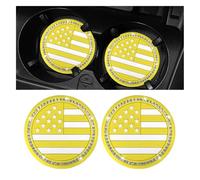 2.74'' 2PCS Bling American Flag Car Cup Holder Coasters, Shockproof Anti-Slip Cup Mat Car Insert Coaster, Rhinestone Embedded Drink Mat, Universal Automotive Interior Accessories (Yellow)
