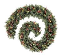 2.7M/5.4M Christmas Pine Cone and Berry Decorated Garland with 50/100 Warm LED Lights, Battery Operated, for Xmas Tree Fireplaces Stairs Doors Xmas Tree Garden Yard Decor (18FT)