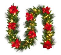 2.7M/ 9FT Christmas Garland,Christmas Garland with Lights, Christmas Garland Decorations Illuminated with LED Lights,for Decorating Stairs Fireplaces Front Door Home Holiday Decor, D