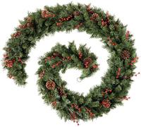 2.7M / 9FT Extra Thick Mixed Pine Garland with Cones and Berries, Christmas Garland Decorations Xmas Fireplace Pine Berry Garland 300 Tips (Without LED)