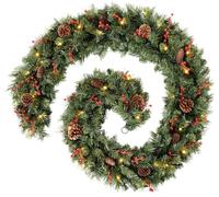2.7M / 9FT Extra Thick Mixed Pine Garland with Cones and Berries, Christmas Garland Decorations Xmas Fireplace Pine Berry Garland 300 Tips (With LED)
