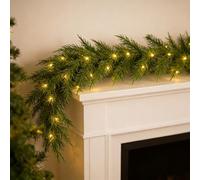 2.7M/9FT Pine Christmas Garland for Fireplace, Christmas Garland with Warm Lights, Decorative Garland Wreath for Fireplace Stairs Door Xmas Tree Garden Yard Holiday Decor