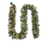2.7M/ 9FT Pre-Lit Christmas Garland with Pine Cones and Red Berries | Artificial Xmas Garland, Battery-Operated Light Up Garland, Indoor/Outdoor Christmas Decor for Fireplace Mantles, Stairs