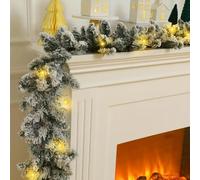 2.7m / 9ft Snow Flocked Christmas Garland with 50 Led Lights, Snowy Artificial Christmas Garland Winter Frosted Holiday Garland Decorations White Cedar Garland Decorative Xmas Decor