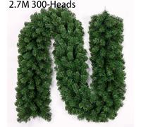 2.7m Artificial Green Christmas Garland PVC Pine Rattan Decoration for Stairs Fireplace Mantel Doorway Wedding Party Shop Display Indoor Outdoor Festive Holiday Decor(2.7M 300Heads)