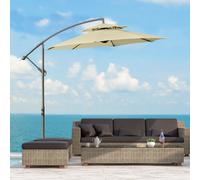 Outsunny 2.7m Garden Banana Parasol Cantilever Umbrella with Crank Handle, Double Tier Canopy and Cross Base for Outdoor, Hanging Sun Shade, Beige - Beige - 267cm x 267cm x 265cm
