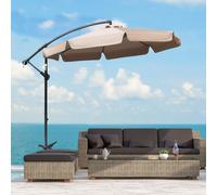 Outsunny 2.7m Garden Banana Parasol Cantilever Umbrella with Crank Handle and Cross Base for Outdoor, Hanging Sun Shade, Light Brown