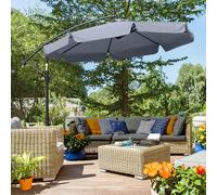 Outsunny 2.7m Garden Banana Parasol Cantilever Umbrella with Crank Handle and Cross Base for Outdoor, Hanging Sun Shade, Dark Grey