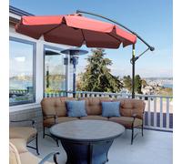 Outsunny 2.7m Garden Banana Parasol Cantilever Umbrella with Crank Handle and Cross Base for Outdoor, Hanging Sun Shade, Wine Red