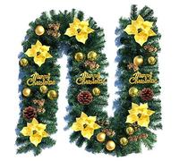 2.7m Christmas Wreath Garland Artificial Pine Cone Ball Tree Rattan Hanging Ornament Home Party Door Window Decoration Christmas Glitter Golden Decoration
