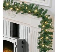 2.7M Colour Changing Pre-Lit Christmas Green Garland - Artificial Battery Operated 9FT Colour Change Light Up Indoor/Outdoor 50x Warm White LEDs or Multi Colour LEDs