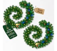 2.7M Colour Changing Pre-Lit Christmas Green Garland - Artificial Battery Operated 9FT Colour Change Light Up Indoor/Outdoor 50x Warm White LEDs or Multi Colour LEDs (2)