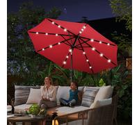 Φ2.7m Garden Parasol Outdoor Tilt Sun Umbrella Patio 24 LED Light Hand Crank Outsunny Red One Size