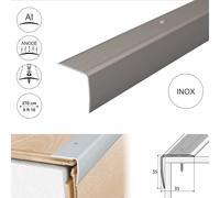 (2.7m, Inox) A41 35 x 35mm Anodised Aluminium Non Slip Ribbed Treads Stair Nosing Edge Trim