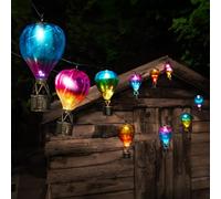 - 2.7m Multi-Coloured Solar Hot Air oon String Lights - 10 White LED Bulbs, Outdoor Decorative Lighting, Weather-Resistant - Hanging Garden Feature with Bronze-Effect Baskets