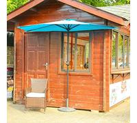 2.7m Outdoor Sun Against The Wall Garden Parasol Patio Half Side Umbrella With Crank 38mm Tilt Pole, European Leisure Courtyard Balcony Sunshade (Blue)