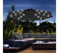 2.7m Patio LED Umbrella with Push Button Tilt/Crank 8 Rib Sun Shade Parasol Outsunny Black One Size