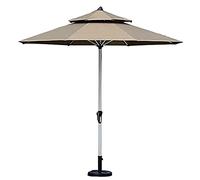 Φ2.7m Round Large Outdoor Parasol, Aluminum Center Column, Multi Function Double Top Sun Umbrella, Hand Crank, Suitable Swimming Pool, Beach, Terrace, Garden, with Base