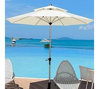 Φ2.7m Round Large Outdoor Parasol, Aluminum Center Column, Multi Function Double Top Sun Umbrella, Hand Crank, Suitable Swimming Pool, Beach, Terrace, Garden, with Base
