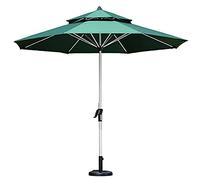 Φ2.7m Round Large Outdoor Parasol, Aluminum Center Column, Multi Function Double Top Sun Umbrella, Hand Crank, Suitable Swimming Pool, Beach, Terrace, Garden, with Base