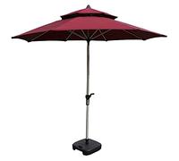 Φ2.7m Round Large Outdoor Parasol, Aluminum Center Column, Multi Function Double Top Sun Umbrella, Hand Crank, Suitable Swimming Pool, Beach, Terrace, Garden, with Base