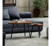 2 80cm Sofa Side Table Set of 2 with Metal Legs, Chestnut Wood Effect HOMCOM Brown One Size