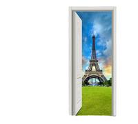(#2) 88X200CM PAG Imitative Door 3D Wall Sticker Ocean Desert Eiffel Tower Ajar Door Home Wall Decor Gift
