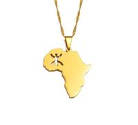 2.8CM Africa Map Berbers Pendant Necklaces African Berber Jewelry for Amazigh Women Men(Gold Color,60cm)