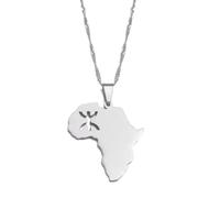 2.8CM Africa Map Berbers Pendant Necklaces African Berber Jewelry for Amazigh Women Men(Silver Color,60cm)