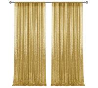 2×8FT-2PCS Gold Sequin Backdrop Curtains Panels, Photography Backdrop Glitter Curtains Fabric Background for Christmas Wedding Party Decor
