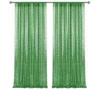 2×8FT-2PCS Grass Green Sequin Backdrop Curtains Panels, Photography Backdrop Glitter Curtains Fabric Background for Wedding Party Decor