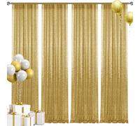 2×8FT-4PCS Gold Sequin Backdrop Curtains Panels, Photography Backdrop Glitter Curtains Fabric Background for Christmas Wedding Party Decor