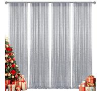 2×8FT-4PCS Silver Sequin Backdrop Curtains Panels, Photography Backdrop Glitter Curtains Fabric Background for Christmas Wedding Party Decor