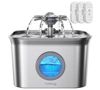 2.8L Cat Water Fountain for Drinking, FEELNEEDY Stainless Steel Cat Fountain with 3 Pack Filters, Water Fountain C-at Bowl, Visible Water Level, Dishwasher Safe