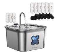 2.8L Cat Water Fountain for Drinking Stainless Steel with 3 Pack Filters + 6 Pack Replacement Filters + 6 Pump Sponges