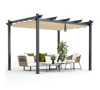 2.9 X 3.6 m Outdoor Retractable Pergola Aluminum Patio Shelter w/ Canopy Beige