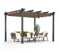 2.9 X 3.6 m Outdoor Retractable Pergola Aluminum Patio Shelter w/ Canopy Brown