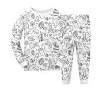 2-9 Years Colouring Pajamas for Children Diy Hand Painted Boys Girls Easter Pajamas Set Easter Bunny Eggs Kids DIY Hand Painted Set Colouring Pajama Sets 2pcs Toddler Kids Girl Round Neck Pj Sleepwear