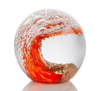 2.95" Crystal Figurines Ball Ocean Waves Hand Blown Glass Orb Art Paperweight for Decor Sea Lovers Bubble Office Collectible Ornament for Women Surfing (Red with Gold)
