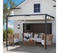 2.97m x 2.97m Cream White Wall Mounted Pergola | Sliding Retractable Canopy