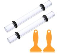 2 Acrylic Polymer Clay Rolling Pin Set, Clear Clay Roller with 8 Rings & 2 Scrapers, Multi-Purpose Sculpting & Smoothing Tools for DIY Craft Art, Professional Clay Modeling Accessories for Artists