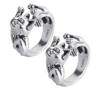2 Adjustable Open Cat Rings - Alloy Silver Totem Women's Jewelry