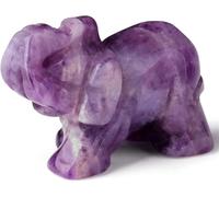 2" Amethyst Elephant Decor Natural Healing Crystal Stones Polished Hand-Carved Gemstone Big Cute Hippie Sculpture Statue Figurines Energy Purple Home Room Office Desk Decoration Gifts for Women Men