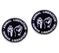 2 Animal Protection Pins, ANIMAL LIBERETION IS HUMAN LIBERATION Round Lapel Pin, Animal Rights Protection Campaign Pin, Animal Protector Metal Alloy Badge Pin, Metal, no gemstone