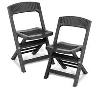(2, Anthracite ) Collapsible Outdoor Folding Garden Chair Outdoor Camping Patio Black Lounge Seat