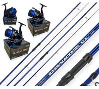 2 AP Bass Mackerel Spinning Rod 10ft 2pc Blue Sea Fishing Rods + Lidsters Black Pro 70 Sea Reel Combo