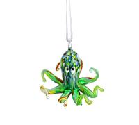 2'' Art Glass Octopus Coastal Hanging Ornament Blown Glass Sea Animal Pendant Collection for Christmas Tree & Beach Holiday Decoration