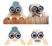 2 Art Wooden Fence Decoration, Nosy Old Man & Lady Ornament, Hanging Wood Older People, Courtyard Outdoor Garden Yard Decor for Mother's Day, Father's Day, Thanksgiving Day for Mom, Dad (White)